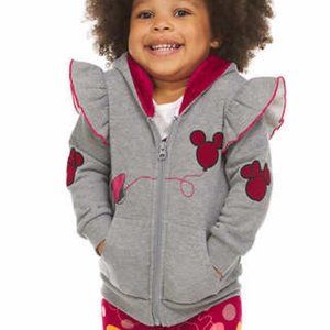 NWT Disney Minnie Mouse Girls' 2-piece Hoodie Jacket & Tee Set Grey & Red 2T